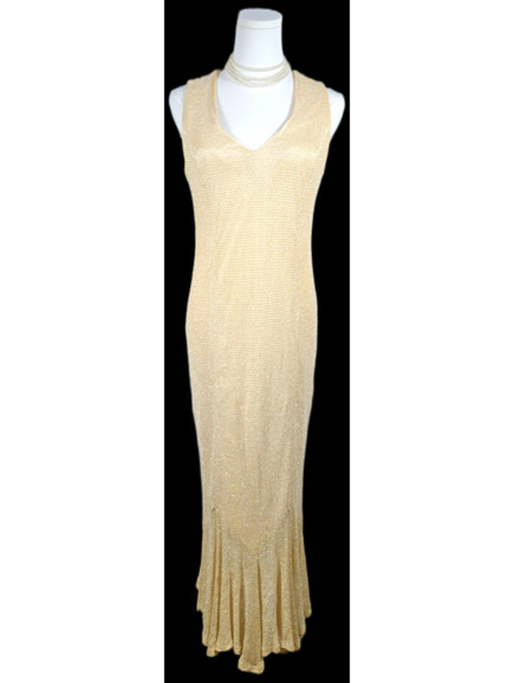 Damianou Womens S Gold Glitter Knit V-Neck Sleeveless Long Sheath Dress
